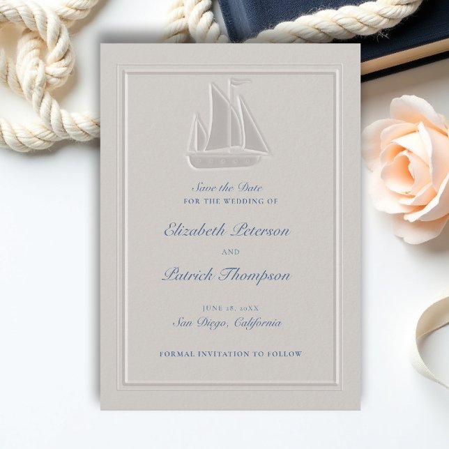 Küstensegelboot Elfenbein Formale Hochzeit Save The Date (coastal wedding save the date nautical sail boat formal traditional double frame modern classic)