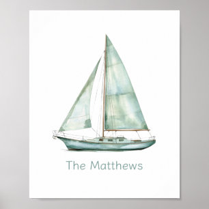 Küstensegelboot Wasserfarbe personalisiert Poster