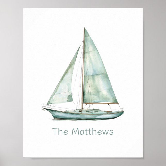 Küstensegelboot Wasserfarbe personalisiert Poster (Vorne)