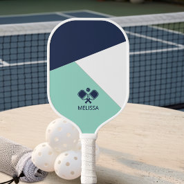 Küstensommer Navy Minze Geometrischer Name Pickleball Schläger