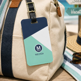 Küstensommer Navy Minze Geometrisches Muster Name  Gepäckanhänger