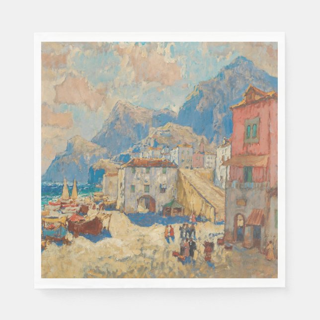 Küstenstadt in Spanien (Vintage spanische Landscha Serviette (Vorderseite)