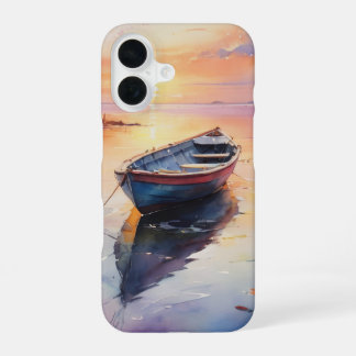 Küstenstil-Rohboot bei Sonnenuntergang iPhone 16 Hülle