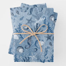 Küstenstrand Blue Ocean Sea Life Geschenkpapier Set