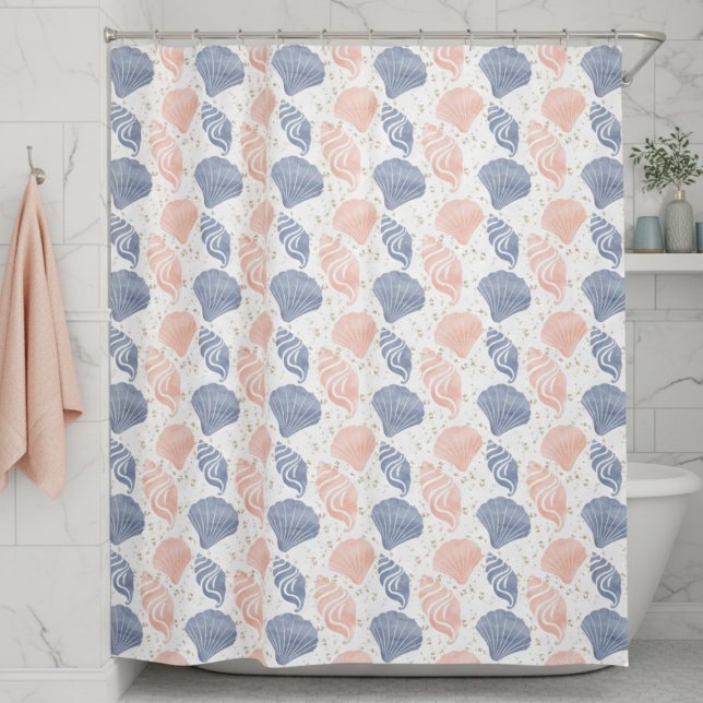 Küstenstrand Duschvorhang (pastel pink blue coastal seashell pattern shower curtain)
