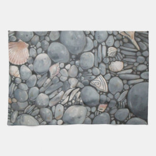 Küstenstrand Kiesel und Muscheln Druck Geschirrtuch