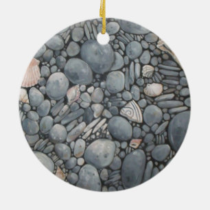 Küstenstrand Kiesel und Muscheln Druck Keramik Ornament