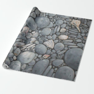 Küstenstrand Kiesel und Muscheln Malerei Druck Geschenkpapier