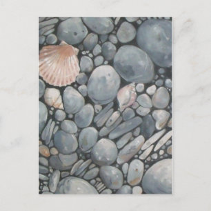 Küstenstrand Kiesel und Muscheln Malerei Druck Postkarte