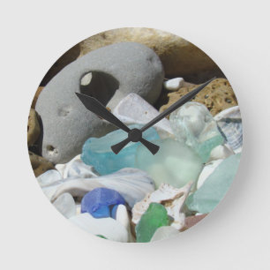 Küstenstrand-Wanduhr-blaues Seeglas Seaglass Runde Wanduhr