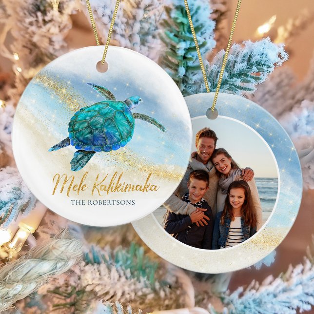 Küstenstrandschildkröte Mele Kalikimaka Foto Keramik Ornament (Von Creator hochgeladen)