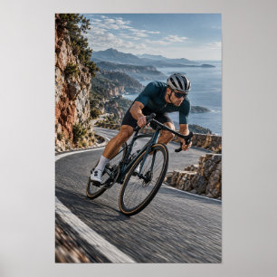 Küstenstraße Radfahrer Bergabfahrt Sport Wand Poster