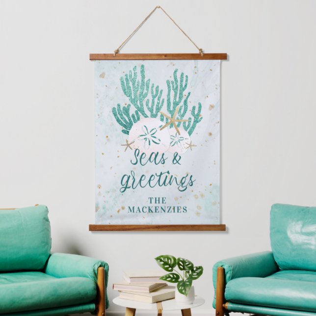 Küstenstrasse SEAS & GREETINGS Türkisfarbener Glit Wandteppich Mit Holzrahmen (Wohnzimmer)