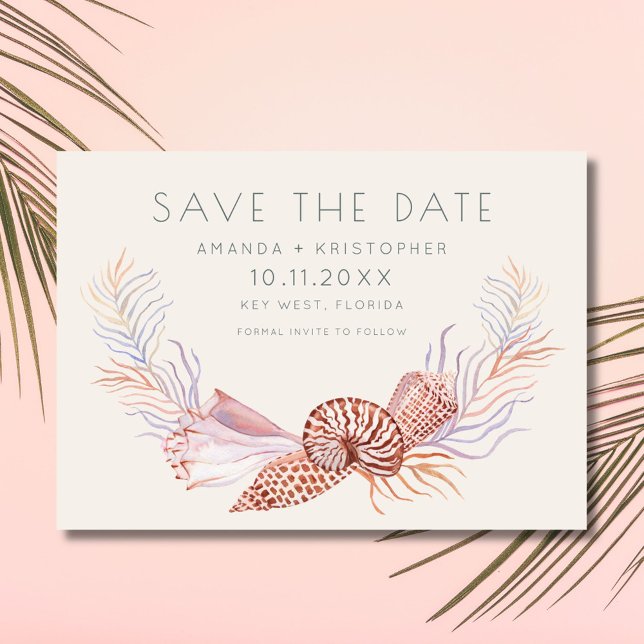 Küstenstrasse Seashell Foto Beach Hochzeit Save th The Date (Coastal Seashell Photo Beach Wedding Save the Date)