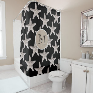 Küstenstrasse Starfish Schwarz Beige Monogramm Duschvorhang