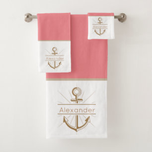 Küstenstreifen Korallenpfirsich Nautical Bath Hand Badhandtuch Set
