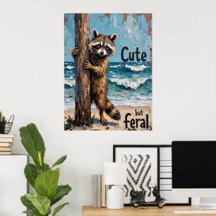 Küstenstreifen: Raccoon am Meer Poster