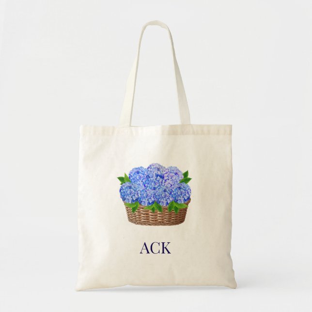 Küstentasche mit Monogramm 'Nantucket Hydrangea' Tragetasche (Vorne)
