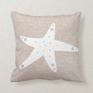 Küstentaupe-Fischgrätenmuster u. weiße Starfish Kissen