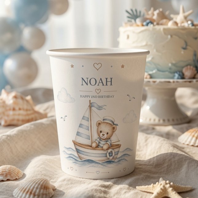 Küstenteddybär-nautischer Geburtstag  Pappbecher (Von Creator hochgeladen)