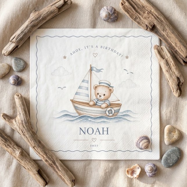 Küstenteddybär-nautischer Geburtstag Serviette (Von Creator hochgeladen)