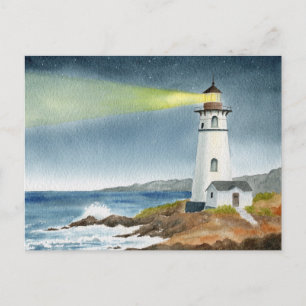 Küstenteleuchtturm mit Lichtstrahl  Postkarte