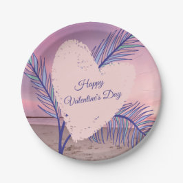 Küstenthema Pastel Valentine Pink Sunset Beach Pappteller