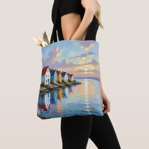 Küstenthema Strandhäuser an der Bucht Tasche