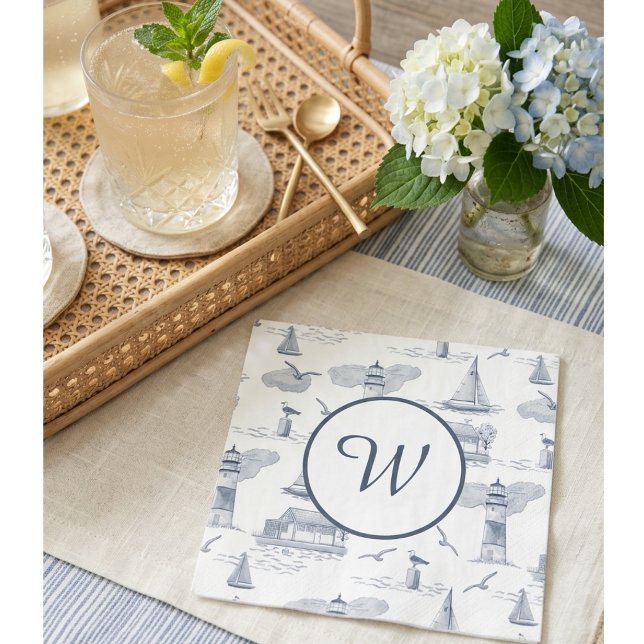 Küstentoiletten-Monogramm | Vornehm-Nautisch  Serviette (Von Creator hochgeladen)