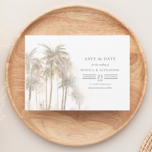 Küstentropische Bäume Save the Date (Watercolor Palm Tree Tropical Save the Date Wedding Announcement)
