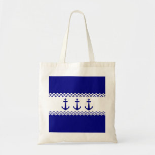 KüstenTürkis-Blau-Anker-Streifen nautisch Tragetasche