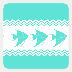 KüstenTürkis-weißes Streifenangelfish-Muster Quadratischer Aufkleber