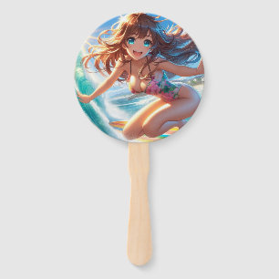 Küstentyp/nautischer/tropischer Anime-Surfergirl Fächer