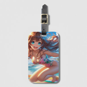 Küstentyp/nautischer/tropischer Anime-Surfergirl Gepäckanhänger