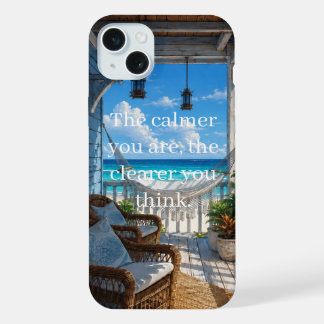 Küstenveranda mit Hängematte und türkisem Meer iPhone 15 Plus Hülle