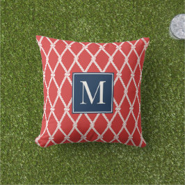 Küstenvornehm-Nautik-Monogramm – Rot & Navy Kissen