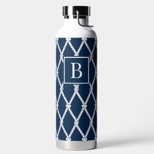 Küstenvornehm-nautisches Monogramm - Navy & Weiß Trinkflasche