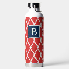 Küstenvornehm-nautisches Monogramm - Rot & Navy Trinkflasche