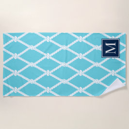 Küstenvornehm-nautisches Monogramm – Türkis & Navy Strandtuch