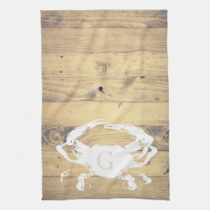Küstenwald-Planks und Weißkrebse Monogramm Geschirrtuch