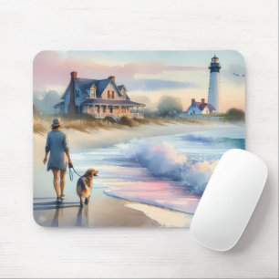 Küstenwanderung zum Leuchtturm bei Sonnenuntergang Mousepad
