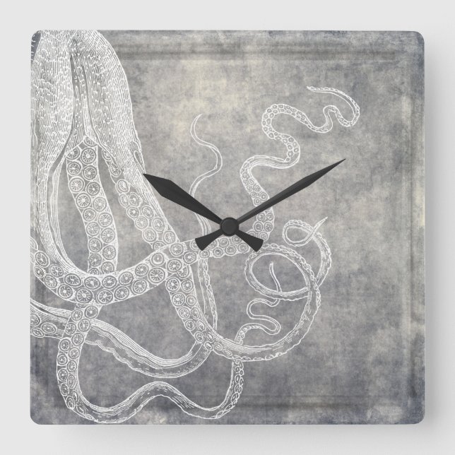 Küstenwasseroktopus Silberzinnneutraler Quadratische Wanduhr (Vorderseite)