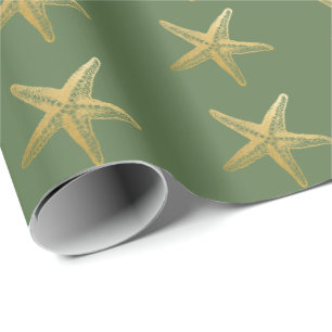 KüstenweihnachtsStarfish auf Grün Geschenkpapier