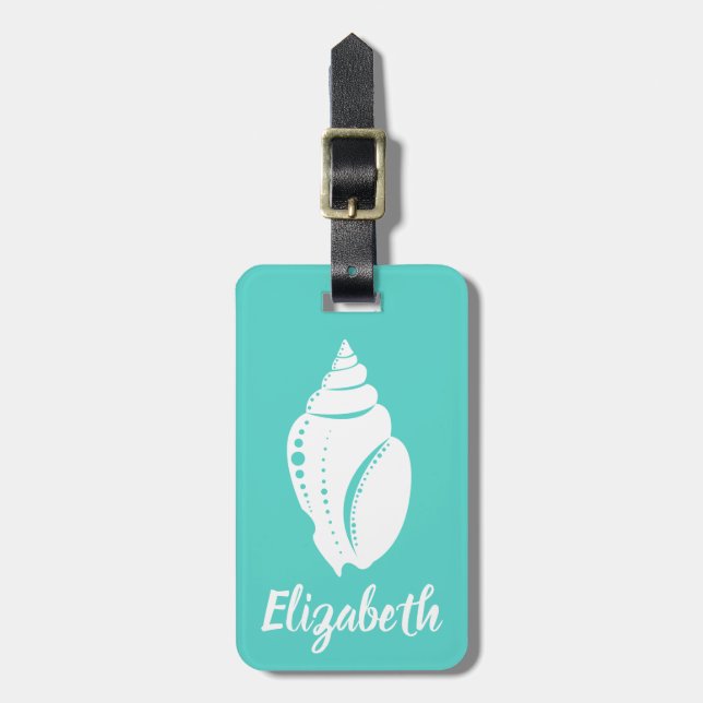 Küstenweiß Seashell & Sea Green | PERSONALISIERT Gepäckanhänger (Vorderseite vertikal)