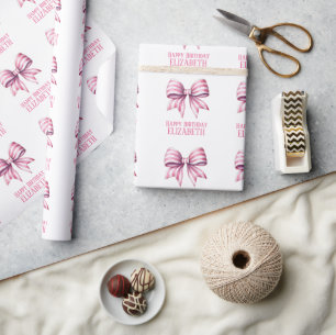 Küstlerisches Rosa und Weiß Wasserfarben-Schleife Geschenkpapier