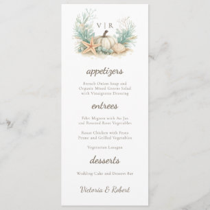 Küstliche Herbst-Pumpkin-Seashell-Hochzeit Menükarte
