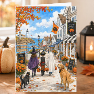 Küstliches Halloween am Meereshafen Frohes Hallowe Karte