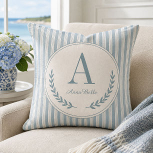 Küstliches Monogramm Lorbeer-Erbstück Ticking Stre Kissen