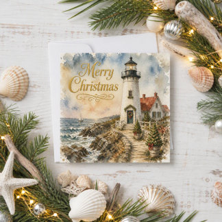 Küstliches Weihnachts-Leuchtturm-Maritimes-Weihnac Karte