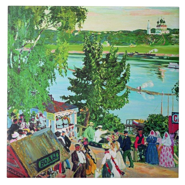 Kustodiev - Promenade along the Volga, Fliese (Vorderseite)